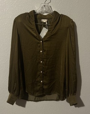 NWT Hem & Thread Blouse Top Sz Small Mirian Buttons L/S brown shimmer 1841