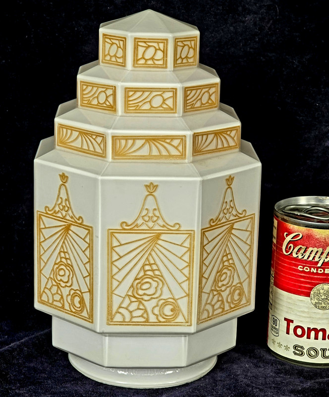 Large Milk Glass Skyscraper Lamp Shade Art Deco Designs Unmarked Unknown Maker