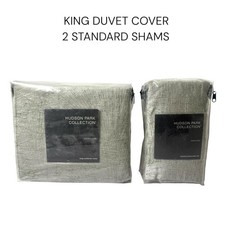 Hudson Park Gingko Strie KING Duvet Cover  2 STANDARD Shams Set GREEN