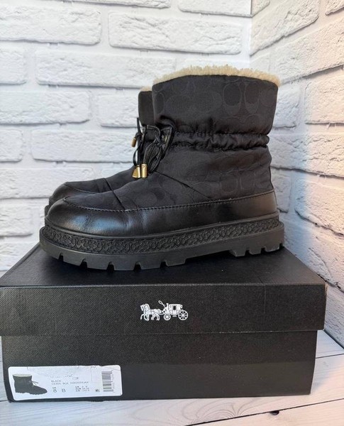 Women Coach Boots Black Leather 38.5 #7E7A