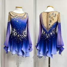 Ice Figure Skating Dress Rhythmic Gymnastics Twirling Competition blue dyeing