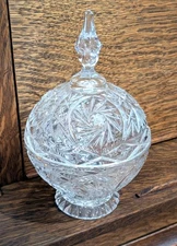 Cut Glass Crystal Covered Star Pinwheel Candy Dish With Lid  Decorative Accent 