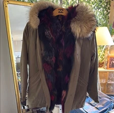 Multi-colored Women's Fox Fur and Racoon Fur Trimmed Jacket