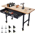 Adjustable Height Workbench 60"L x 22"W Work Bench Table w/ Power Outlets&Drawer