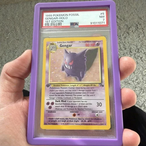1999 POKEMON FOSSIL 1ST EDITION #5 GENGAR-HOLO PSA 7 plus Guard