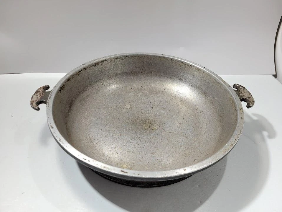 Vintage Aluminum Wok 12 In Round Stir Fry Pan Double Side Handles Large Silver