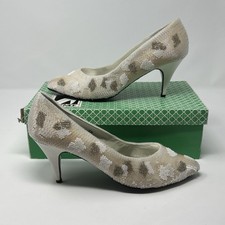 Vintage J. Renee Beaded Ivory Heels 9M Sequin Pumps w/ Box  Dust Bag Beautiful