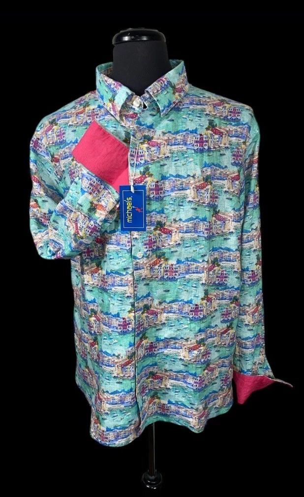SUMMER READY NWT MICHAEL’S 100% LINEN FLIP CUFFS BUTTON FRONT SHIRT SZ XXL