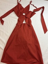 SHEIN Dress Women S Rust Orange Cutout Ring Tie Back Midi Y2K Vacation Party