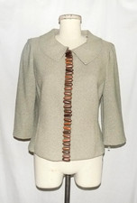 Chaqueta tejida texturizada St John Couture con cuentas de corneta de madera tapeta con cremallera oculta 6