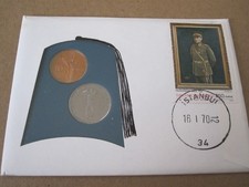 1970 TURKEY 10 & 25 KURUS UNCIRCULATED COINS KM891.2, 892.3 PNC COVER