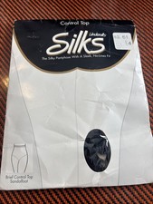 VTG Underalls Silks Control Top Pantyhose Basic Black Size CD Sandalfoot New USA