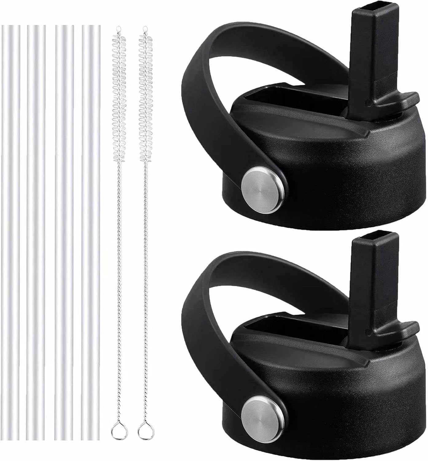Straw Lid for Hydro Flask Wide Mouth Water Bottles, Top Lids Black - 2 Pack 