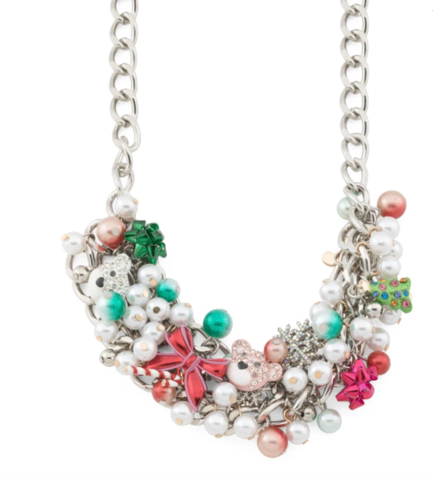 Новый с Ярлыками BETSEY JOHNSON серебристого тона праздничный праздник Рождество безделушки нагрудник ожерелье - Изображение 3 из 4