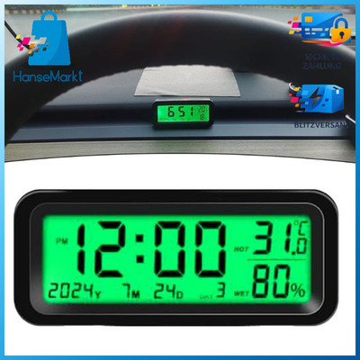 Digitale Auto-Uhr Solar-Mini 8x3x3,5 cm mit Hintergrundbeleuchtung Zeit Datum