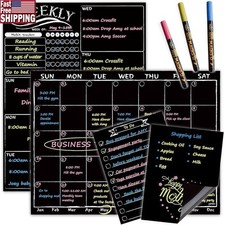 Magnetic Planner Set W/ Reusable Write Clean Boards Neon Chalk Markers New