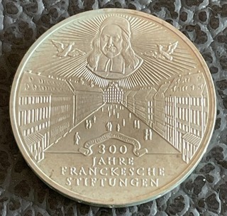 10 DM Silbergedenkmünze 300 Jahre Franckesche Stiftungen von 1998