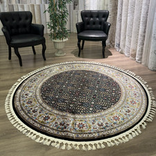 Round Turkish Silk Rug 5x5 Ft Black Floral Oriental Area Rug New