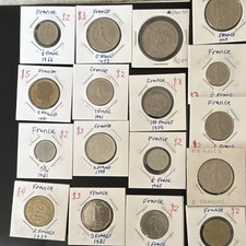 France 1 2 5 10 20 Centimes 50 100 Francs Coins 1937-1991 Various Years