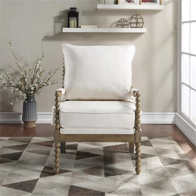 OSP HOME FURNISHINGS Fletcher Spindle Chair in Linen Beige Fabric with Brush Charcoal Finish