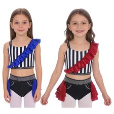 Kids Girls Dance Costume Party Crop Top And Skirt Brief Stage 2-Piece Outfit