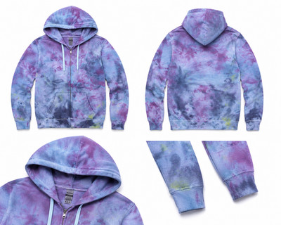 Handmade Ice Dye Tie Dye Cotton Full Zip Hoodie Jacket Blue Purple Navy 8068