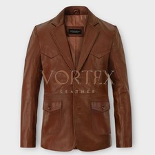Cappotto elegante uomo semplice casual pelle marrone vera pelle di agnello morbida...