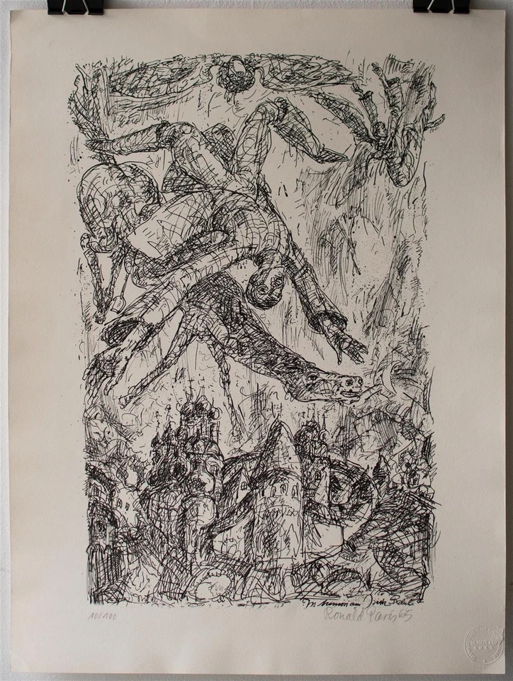 Ronald Paris Kloster in Jurjew-Polski In memoriam Isaak Babel sign Lithografie - Bild 2 von 2