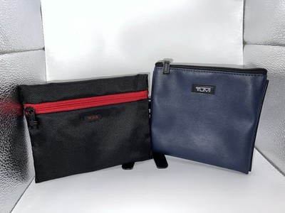Lot Of 2 TUMI for Delta Travel Zip Pouch Toiletry Bag Storage Bag Navy Black Red