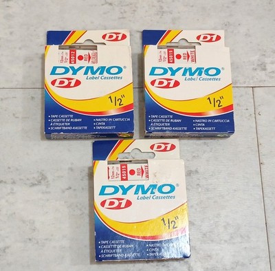 Genuine DYMO D1 Labeling Tape Cassettes 45015 Red on White - 1/2'' - Lot of 3 NEW