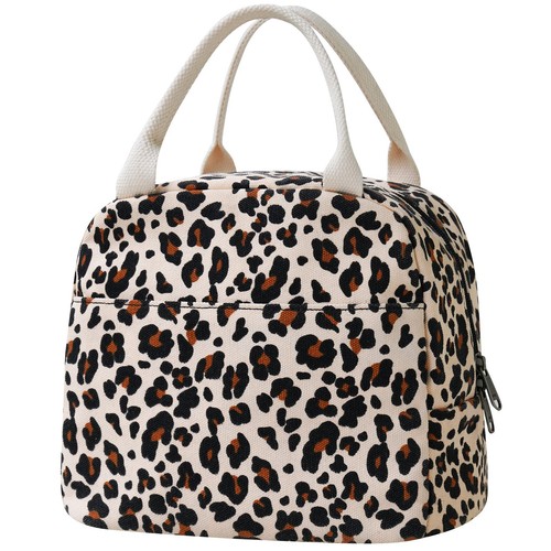 Leopard Lunch Bag for Women, High Canvas Insulated Portable Lunch Bento Box T...