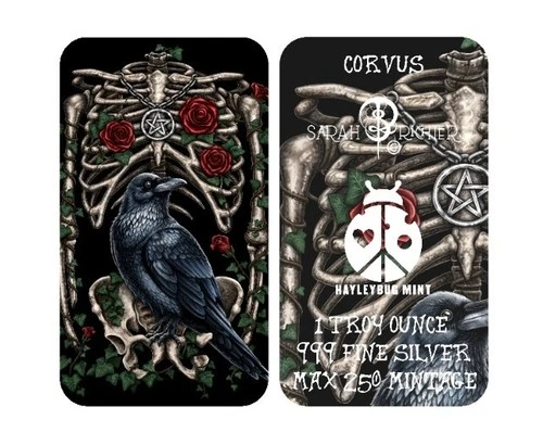 1oz Silver Bar - Hayleybug 🐞 Mint - Corvus By Sarah Richter - xx/250 🌹 🐦‍⬛🔥