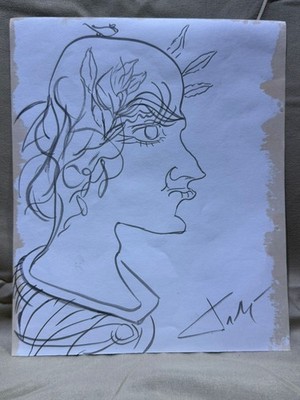 SALVADOR DALI drawing and painting on old paper signed stamped vintage
