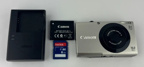 Canon PowerShot A3400 IS HD 16MP Digital Camera Silver Charger Battery SD Card