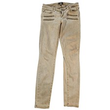 Paige Edgemont Jeans Womens 29 Beige Skinny Moto Zipper Stretch Made in USA