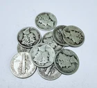 LOT OF 10 MERCURY SILVER DIMES - 90% SILVER - VARIOUS YEARS #6611