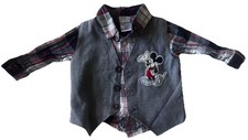 Disney Baby Mickey Mouse Vest Plaid Shirt Set 18M Toddler Button Front Outfit
