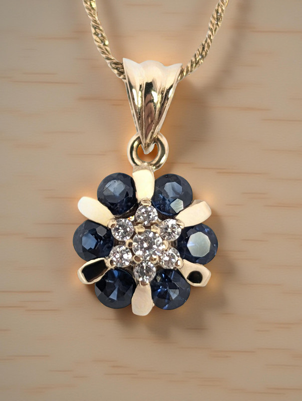 ESTATE SOLID 14K YELLOW GOLD BLUE SPINEL CZ PENDANT 20" NECKLACE #7920