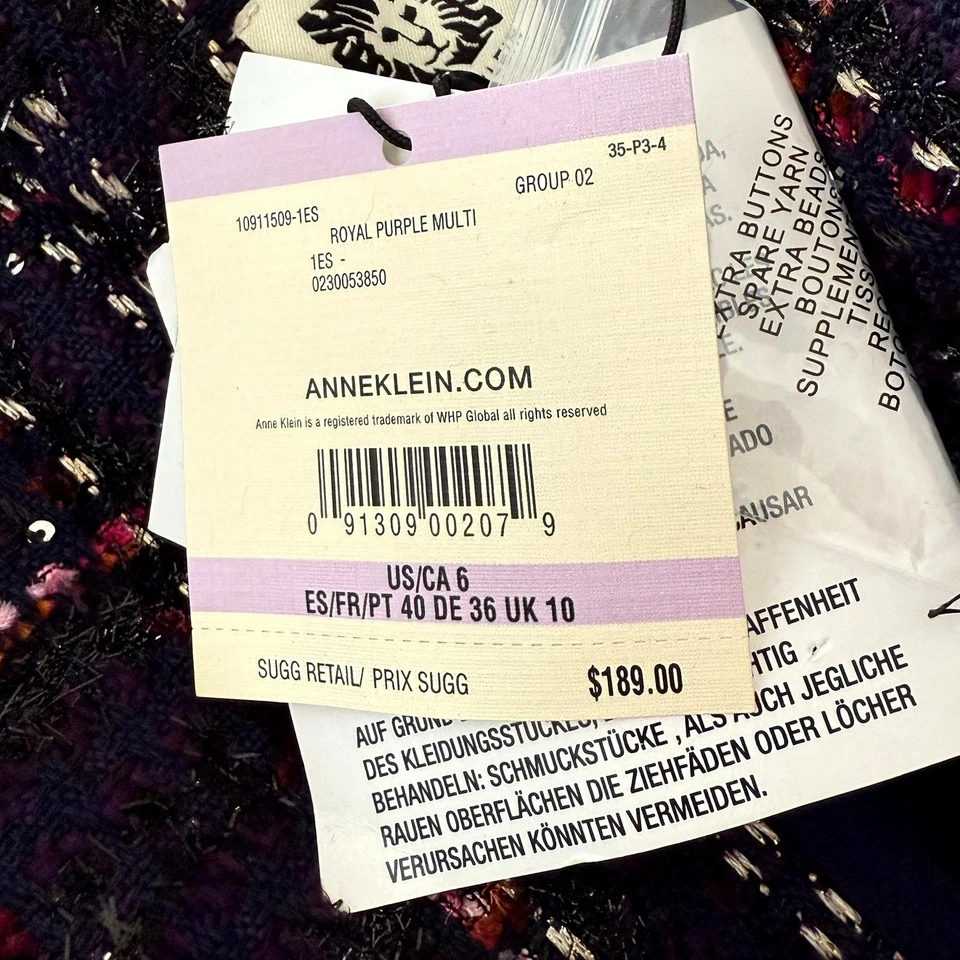 Anne Klein Tweed Kissing Front Jacket with Fringe Royal Purple - Size 6 - $189 - Image 4 of 4