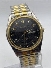 Armitron Men's Two Tone Watch Black Dial Day Date Quartz Sz 7" - New Battery