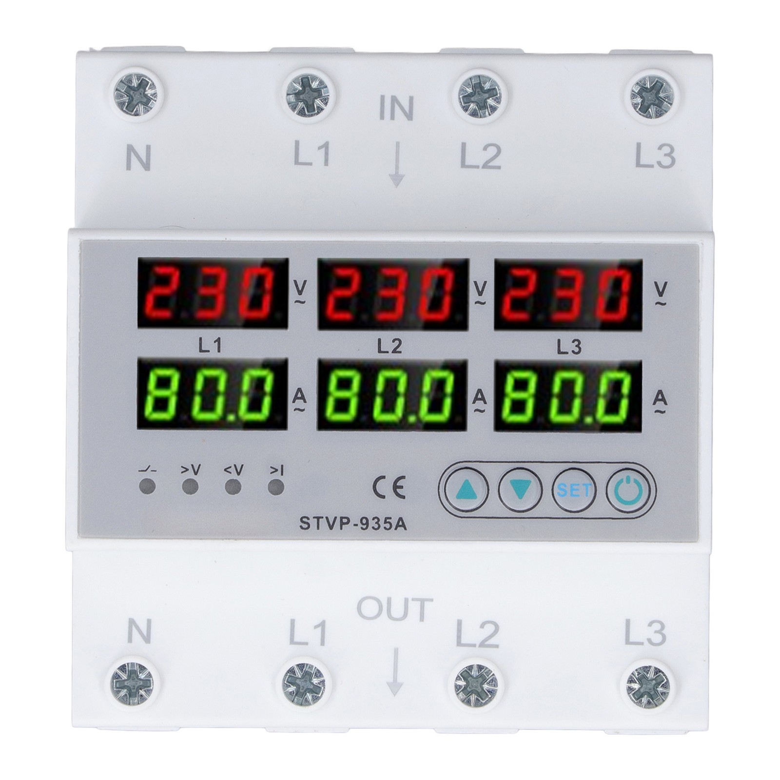 Over Under Voltage Protector 80A 3 Phase Auto Reset Voltage Protective Device