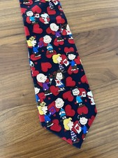 Peanuts Vintage 90’s Valentines Day Dark Blue 100% Silk Necktie USA Made Snoopy