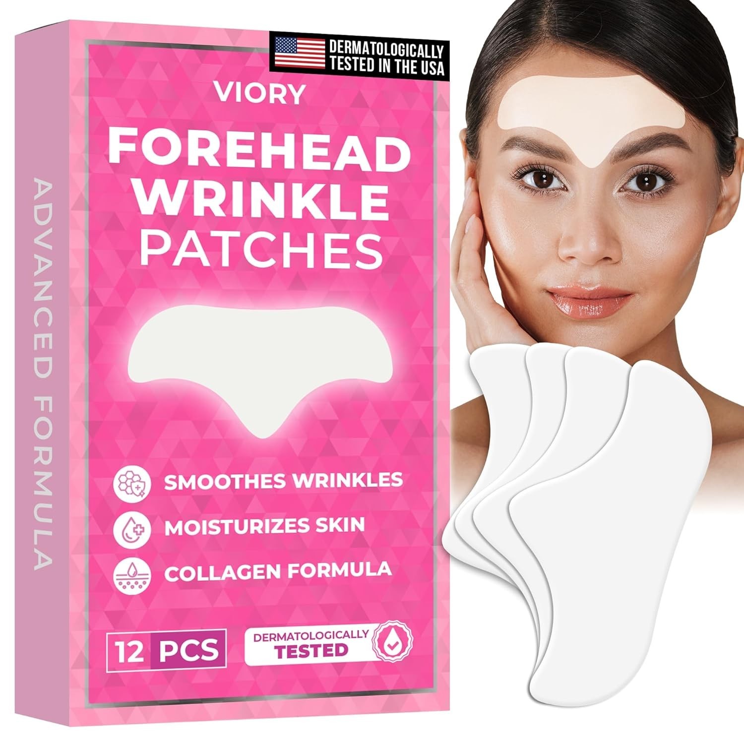 12 Forehead Wrinkle Patches, Overnight Anti Wrinkle Patches with Aloe,Vitamin E