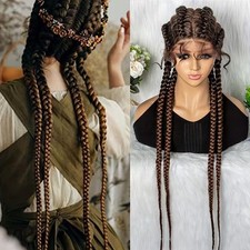Auburn Brown 34 Inch Cornrow Box Braided Lace Front Wigs for Women Daily