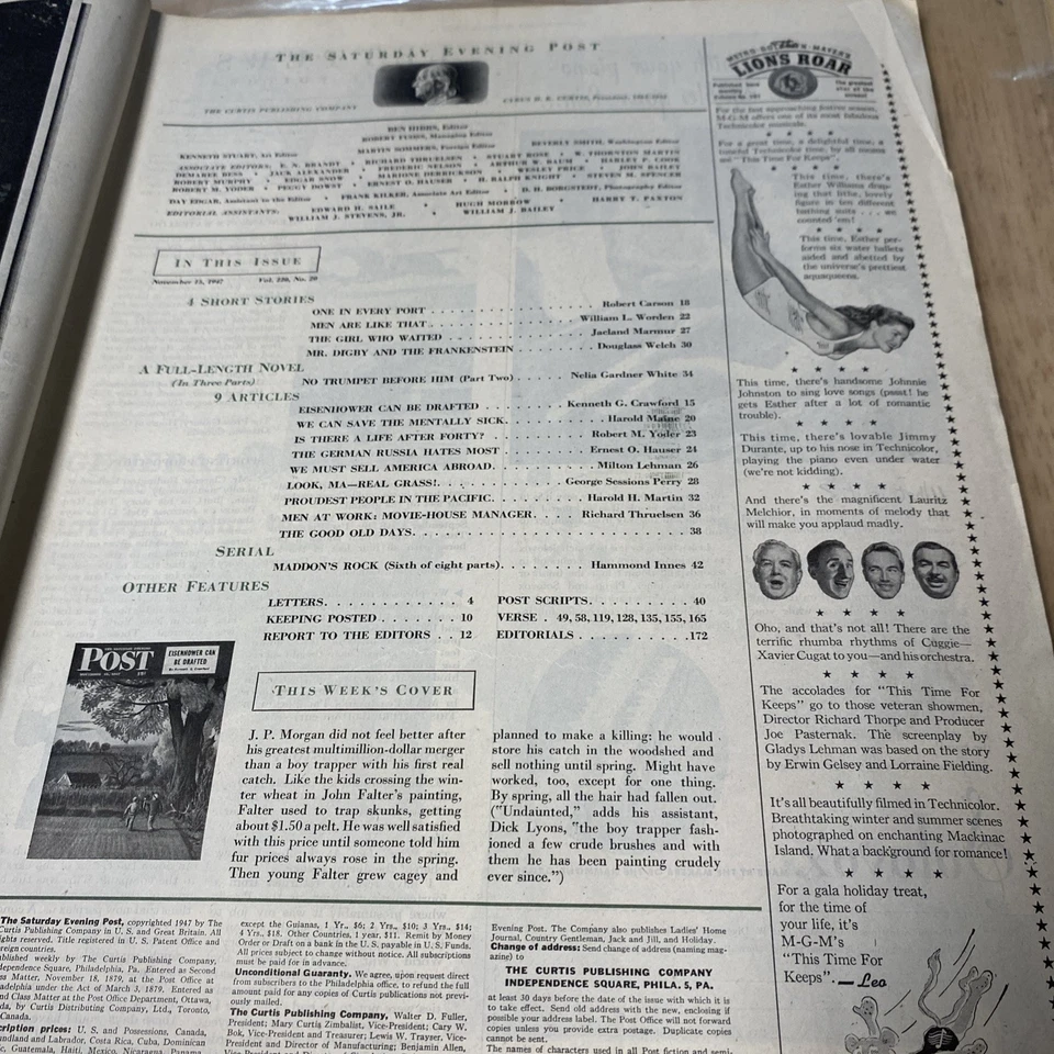 Saturday Evening Post Vintage Magazine 1947 November 15th Farm Cover John Falter - Image 3 of 4