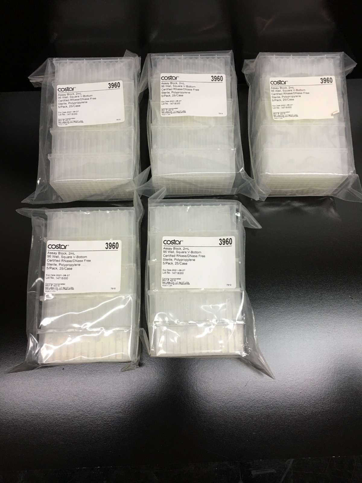 Costar Corning REF 3960 Assay Block 2mL 96 Well Square V-Bottom Case Lot 5 PKS