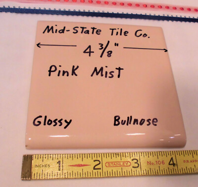 1 pc. Pink Mist - Peachy:  Glossy Surface Bullnose Tile: 4-3/8'' Mid-State Co.