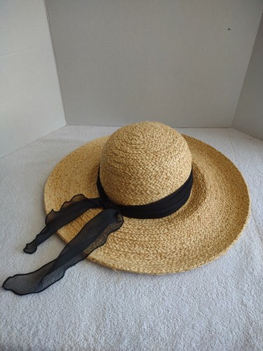 Straw Sun Hat Floppy Summer Beach Black 