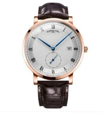 Carnival Men Automatic Watch Small Seconds Dial Date Casual Leather 25Jewels