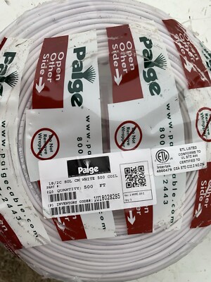 18 Awg /2C  Sol Cm White 500 Coil